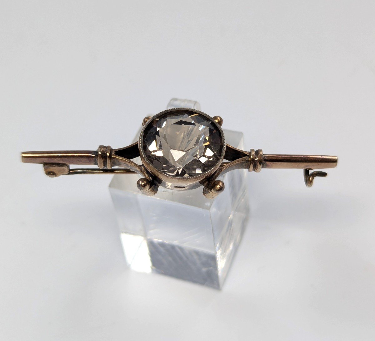 Russian Silver-gilt Brooch With Smoky Topaz-photo-4