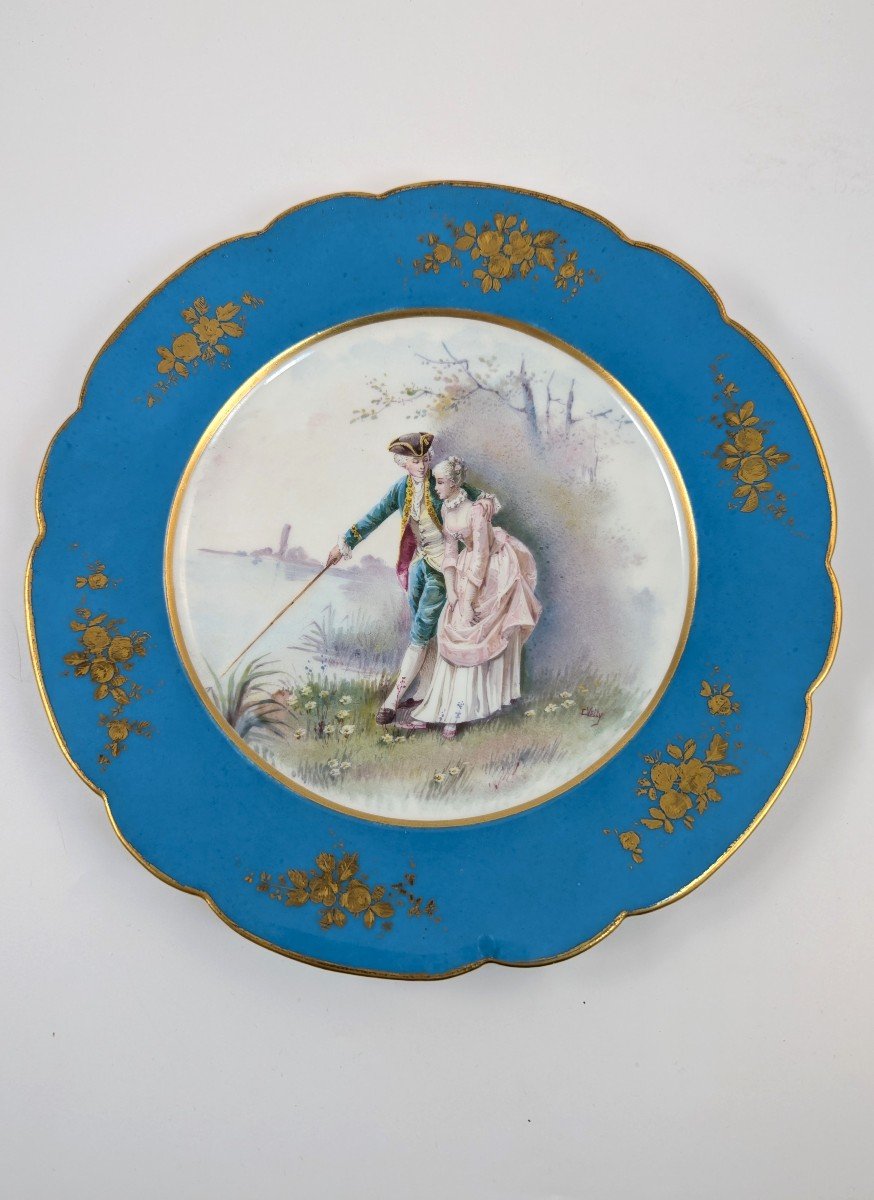 Antique Hand Painted Cabinet Porcelain Plate, Sevres Style, Middle 19th Century.-photo-2