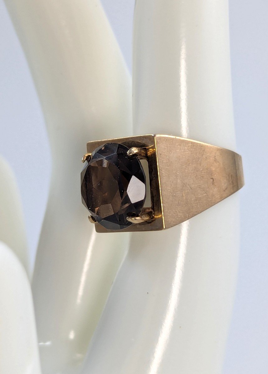 Stylish Vintage 9ct Gold Ring With Smoky Quartz, 6g-photo-2