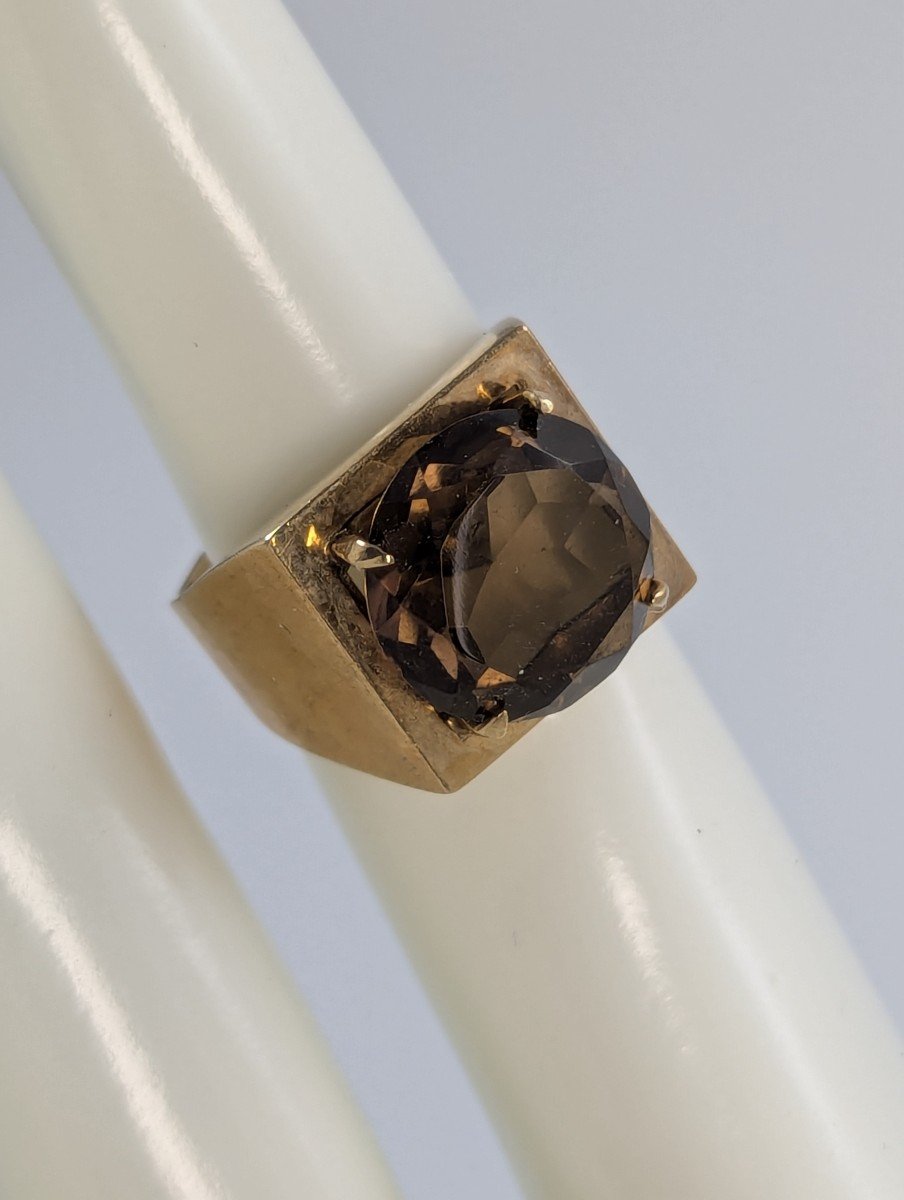 Stylish Vintage 9ct Gold Ring With Smoky Quartz, 6g-photo-3