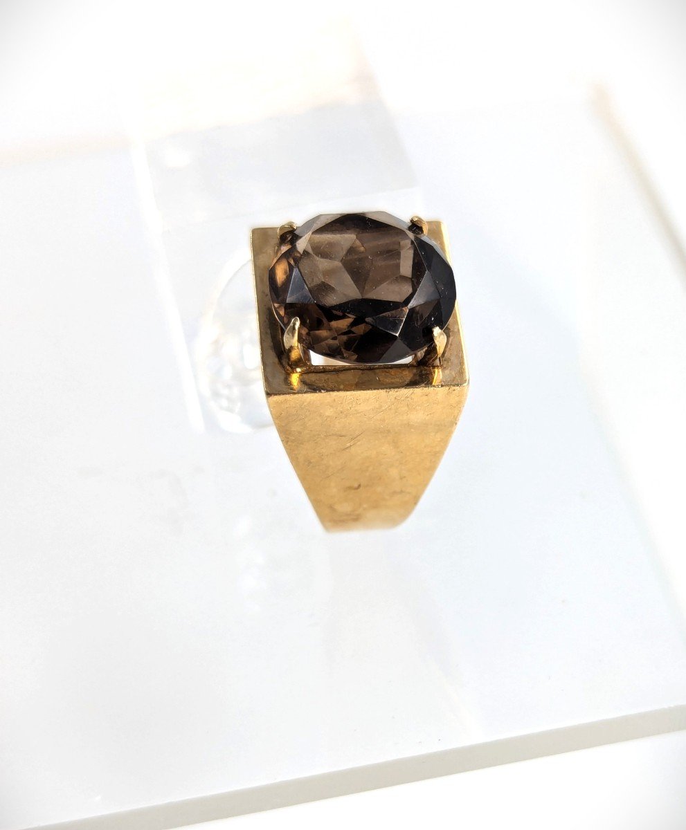 Stylish Vintage 9ct Gold Ring With Smoky Quartz, 6g-photo-2