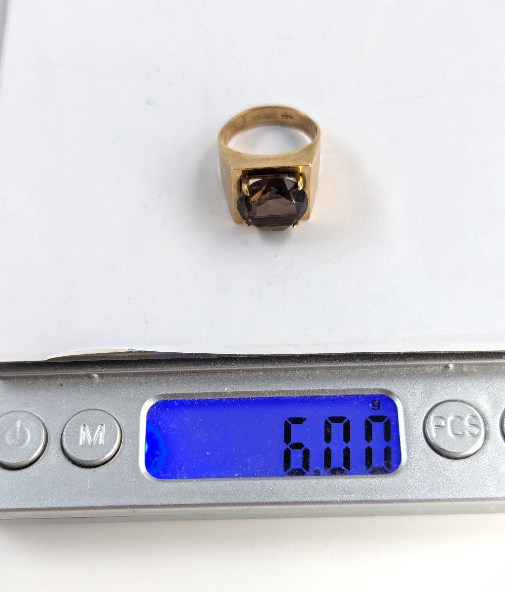 Stylish Vintage 9ct Gold Ring With Smoky Quartz, 6g-photo-3