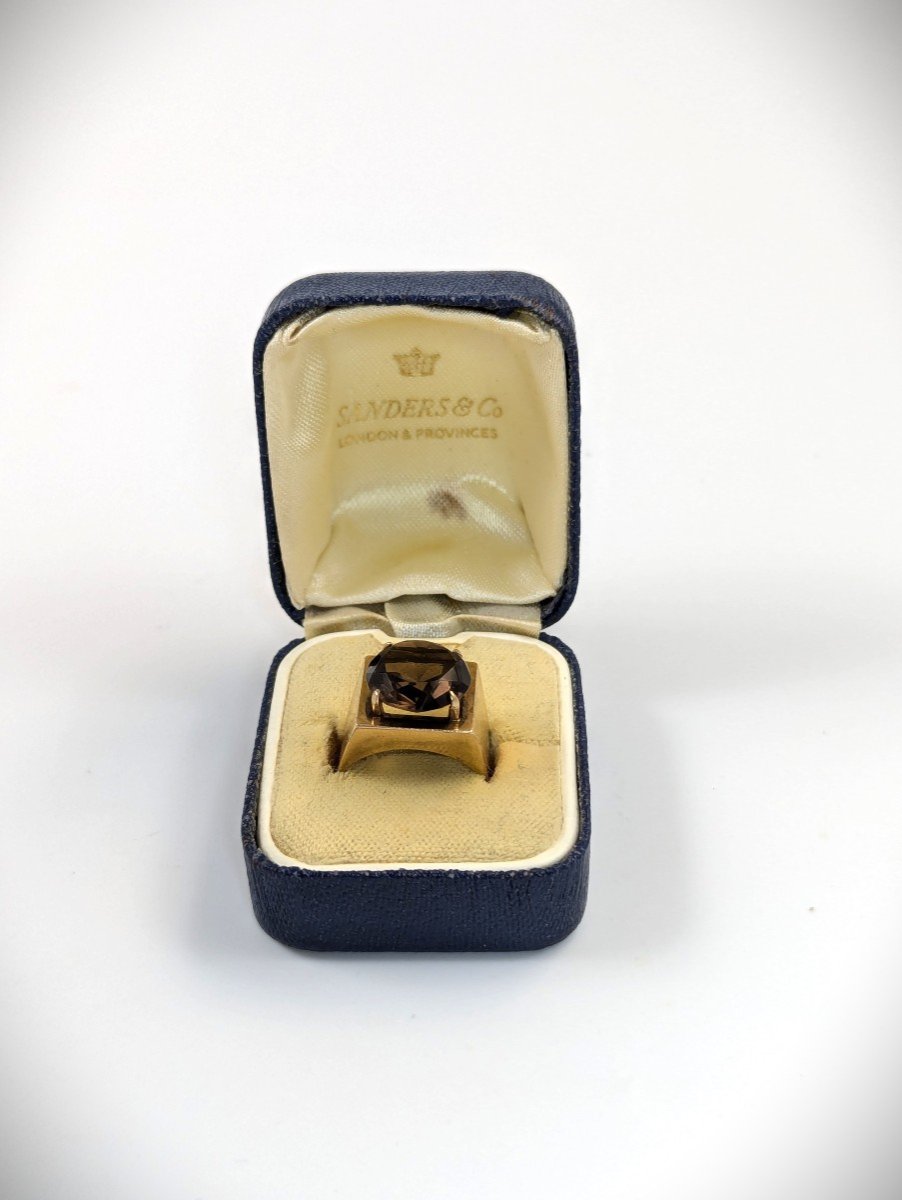 Stylish Vintage 9ct Gold Ring With Smoky Quartz, 6g-photo-5