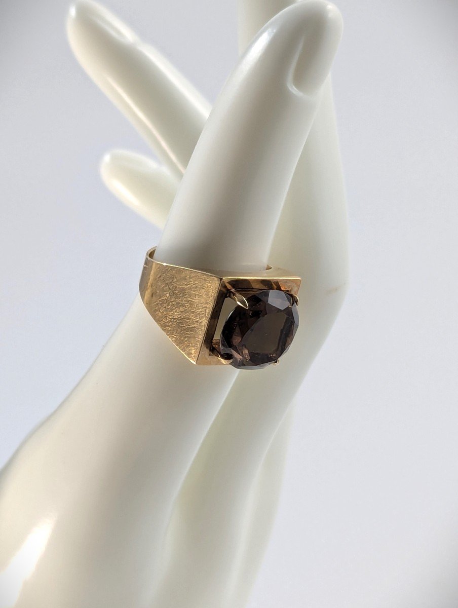 Stylish Vintage 9ct Gold Ring With Smoky Quartz, 6g