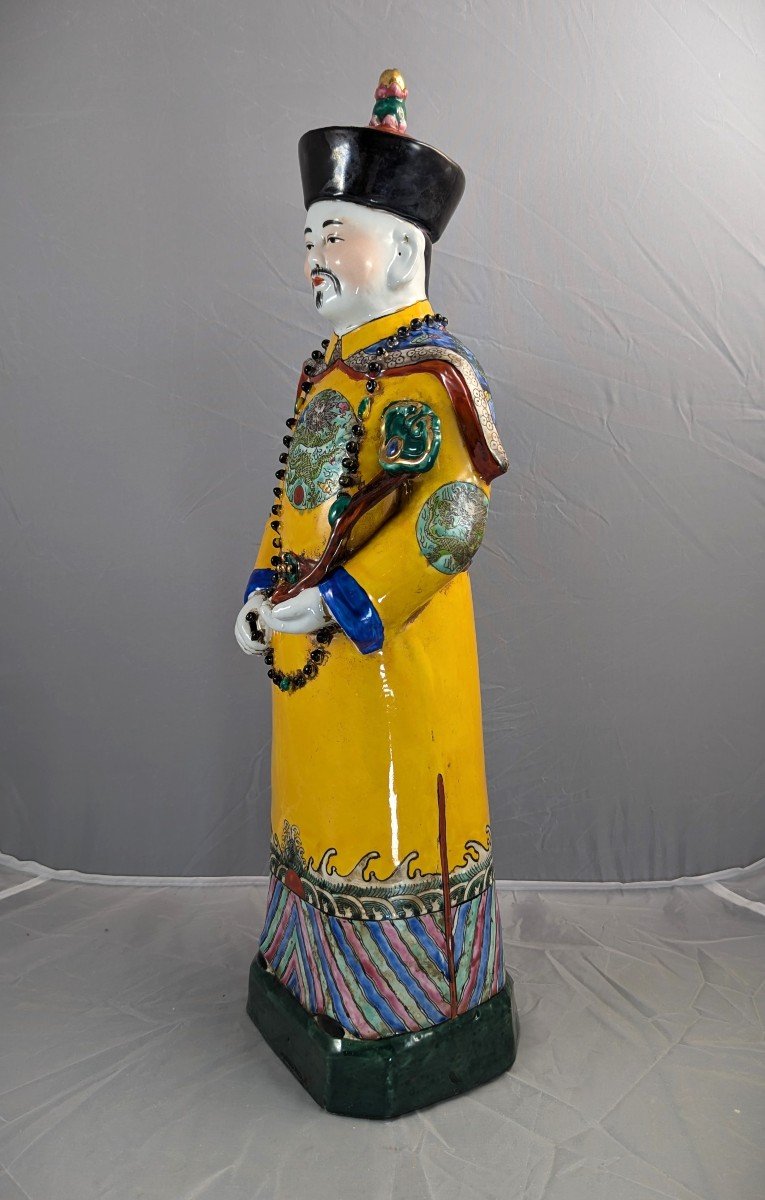 Antique Large Chinese Earthenware Figurine Of Emperor, Qing Dynasty -photo-2