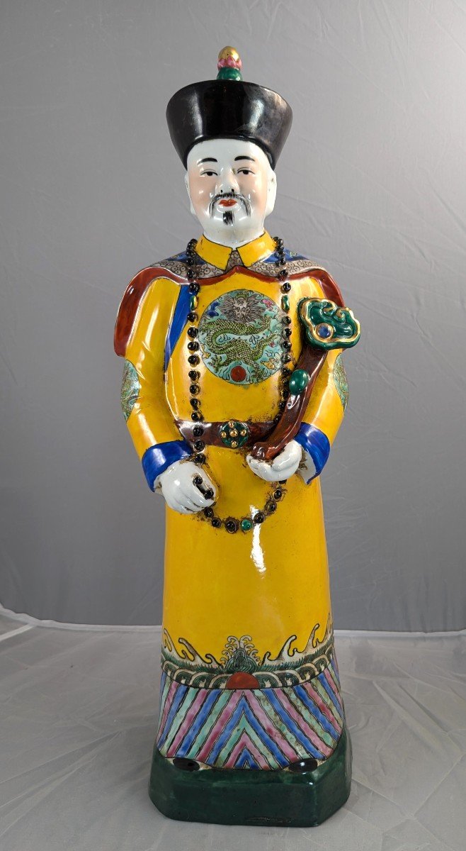 Antique Large Chinese Earthenware Figurine Of Emperor, Qing Dynasty -photo-2