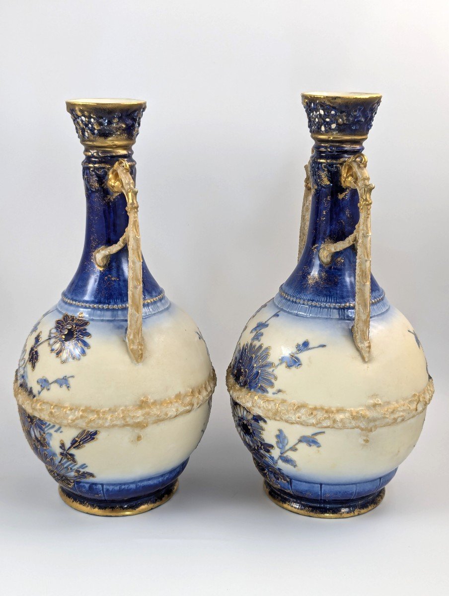 Antique Porcelain Hand Painted Vases By Ernst Wahliss , C.1910.-photo-2