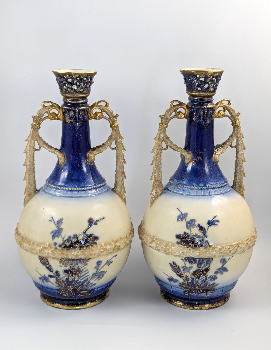 Antique Porcelain Hand Painted Vases By Ernst Wahliss , C.1910.-photo-3