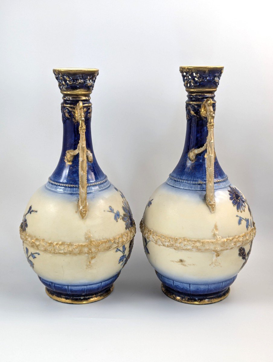 Antique Porcelain Hand Painted Vases By Ernst Wahliss , C.1910.-photo-4