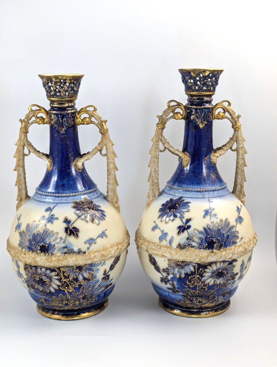 Antique Porcelain Hand Painted Vases By Ernst Wahliss , C.1910.-photo-1