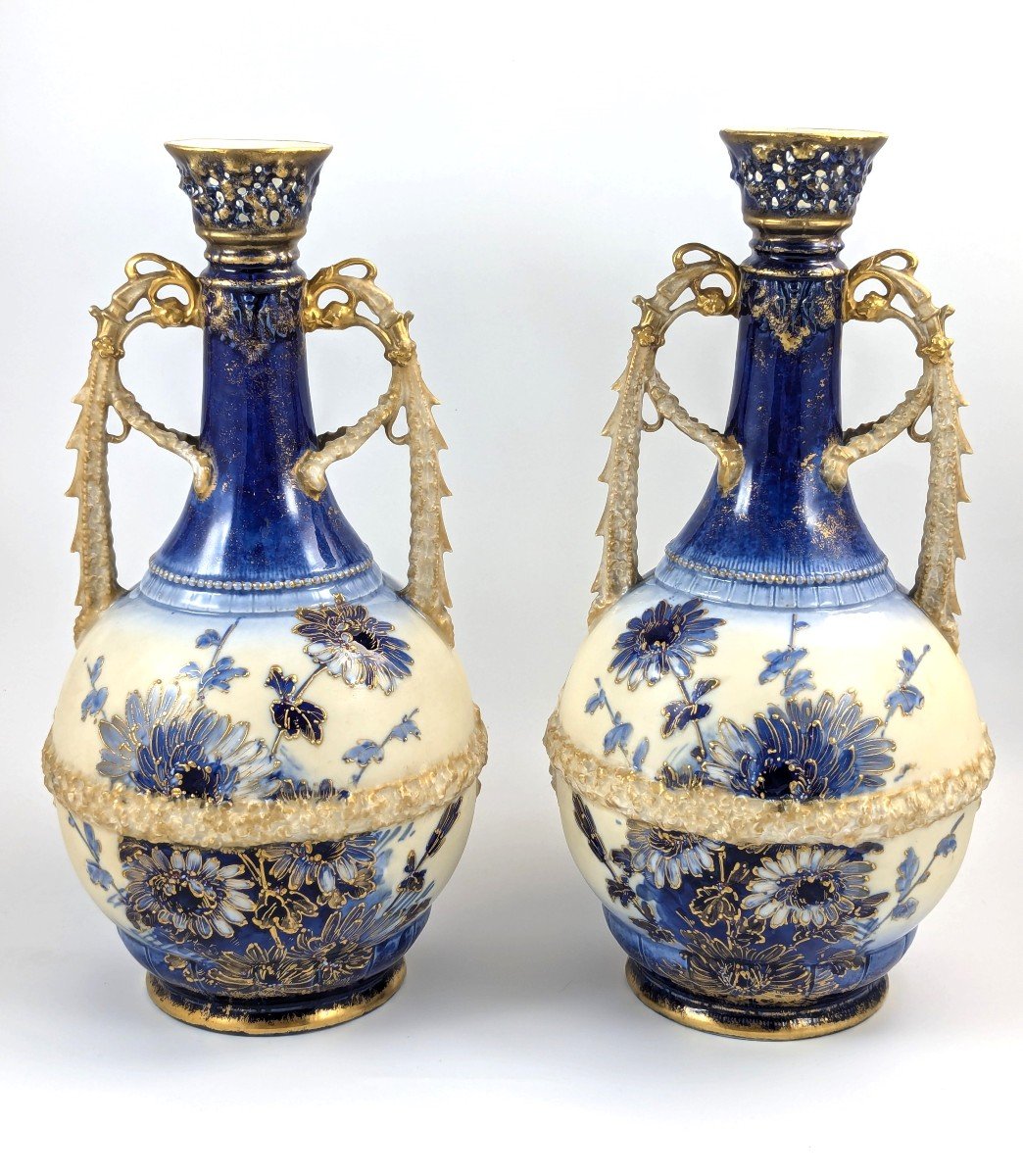 Antique Porcelain Hand Painted Vases By Ernst Wahliss , C.1910.