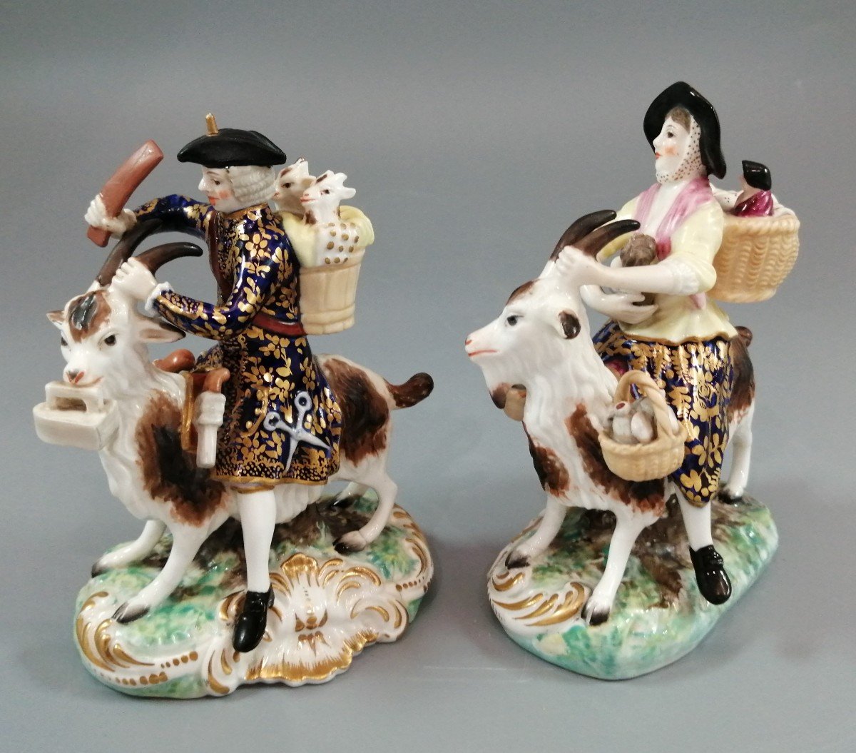 Derby Figurines Of The Welch Tailor And His Wife, C.1870.