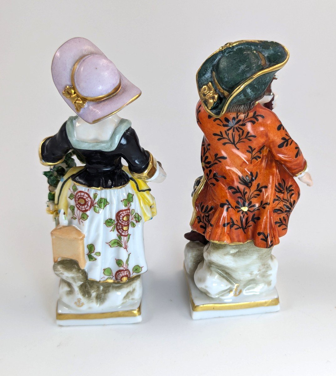 Antique Porcelain Figurines Of Farmer And Gardener, In Chelsea Style,  19th -photo-3