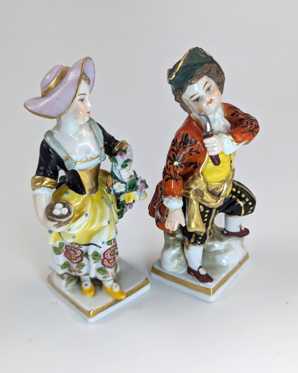 Antique Porcelain Figurines Of Farmer And Gardener, In Chelsea Style,  19th -photo-1