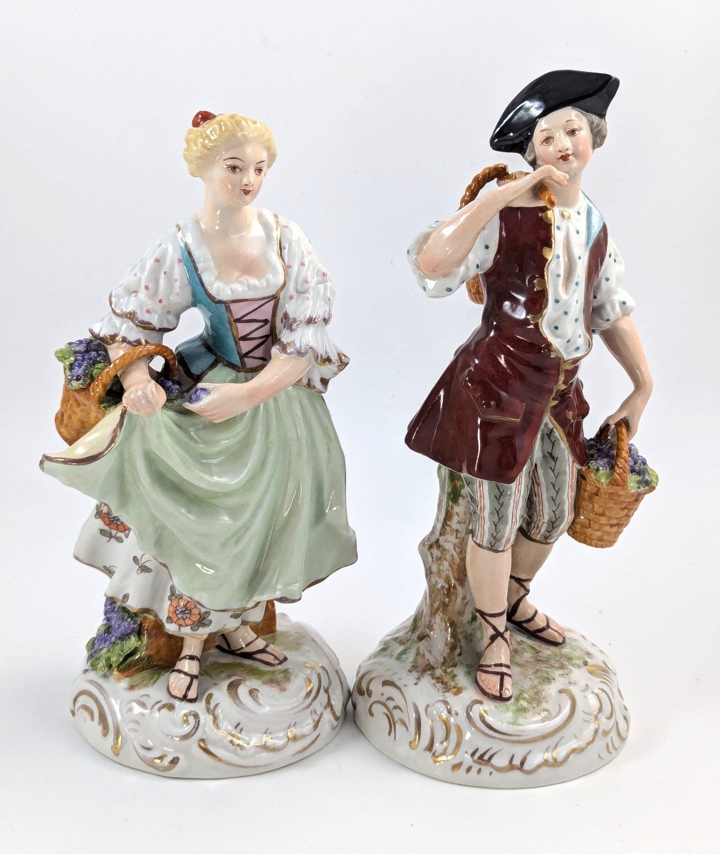 Figurines Anciennes En Porcelaine Représentant Des Vendangeurs, France, Style Sèvres, 19e Siècl-photo-2