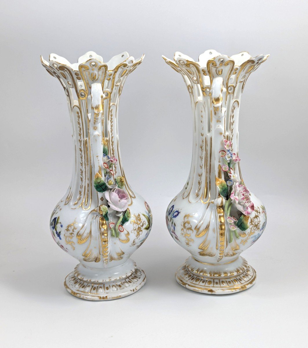 A Pair Of Old Paris Porcelain Vases, C. 19th Century-photo-4