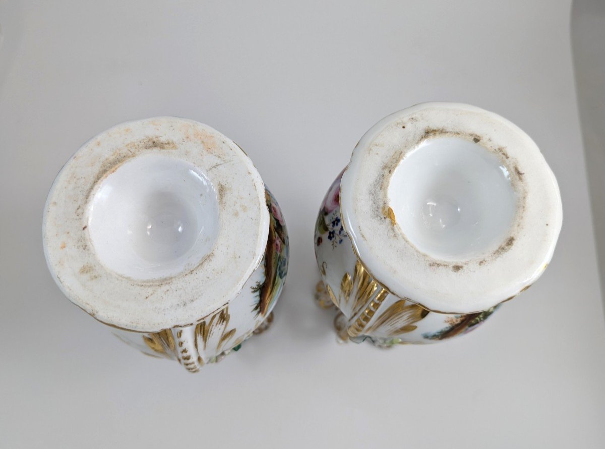 A Pair Of Old Paris Porcelain Vases, C. 19th Century-photo-3