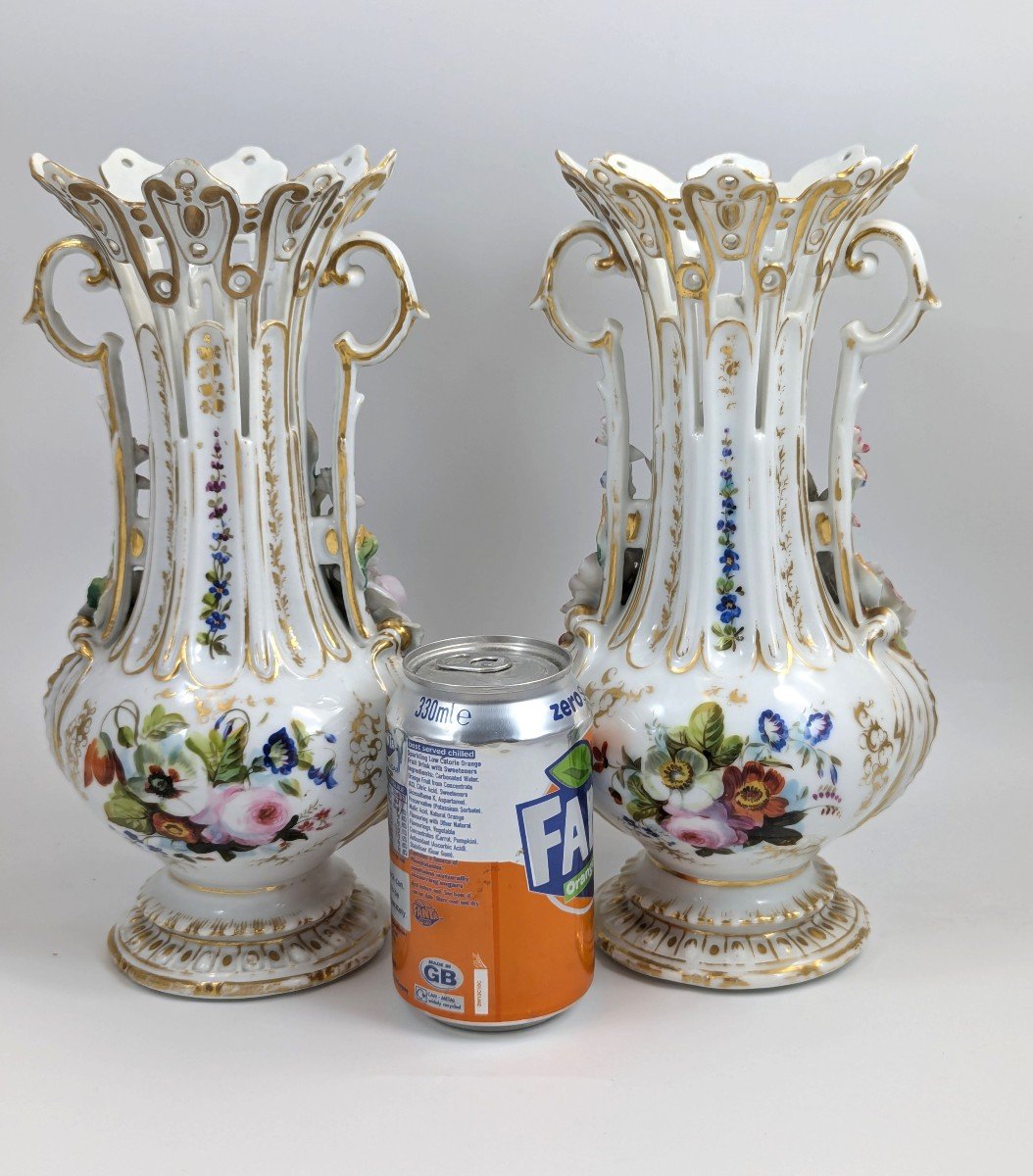 A Pair Of Old Paris Porcelain Vases, C. 19th Century-photo-4