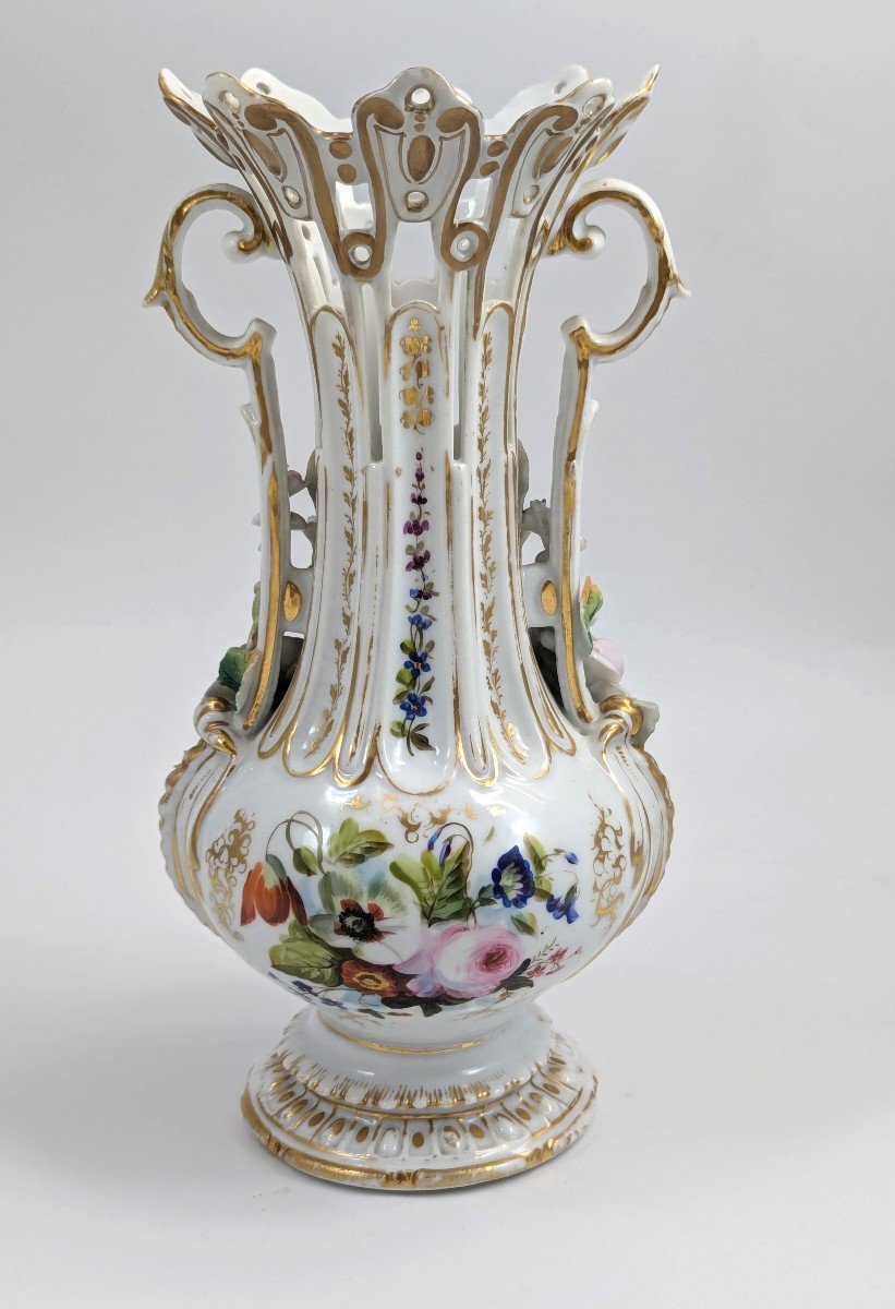 A Pair Of Old Paris Porcelain Vases, C. 19th Century-photo-5