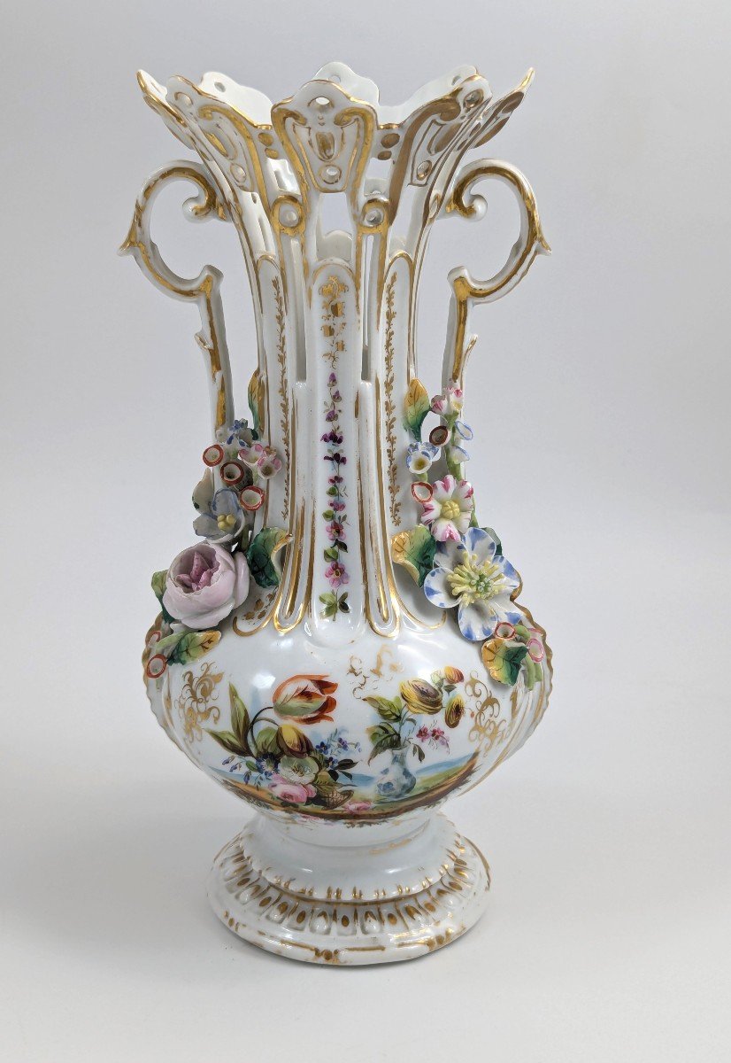 A Pair Of Old Paris Porcelain Vases, C. 19th Century-photo-6