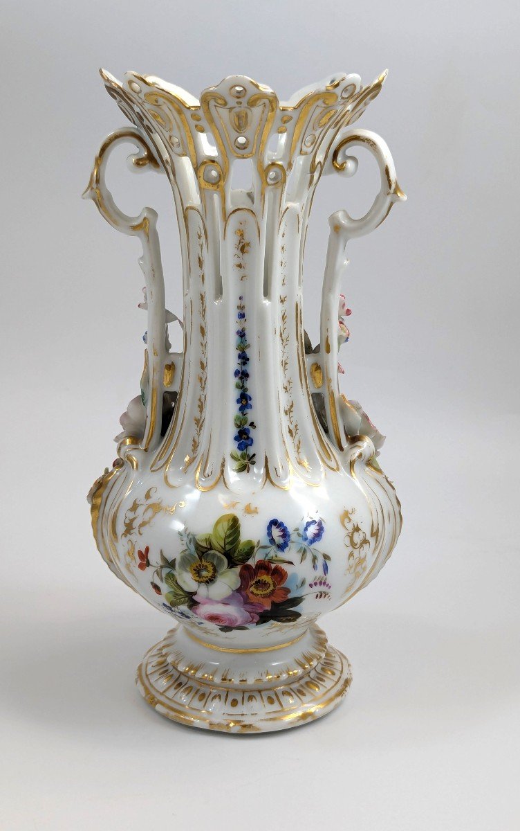 A Pair Of Old Paris Porcelain Vases, C. 19th Century-photo-7