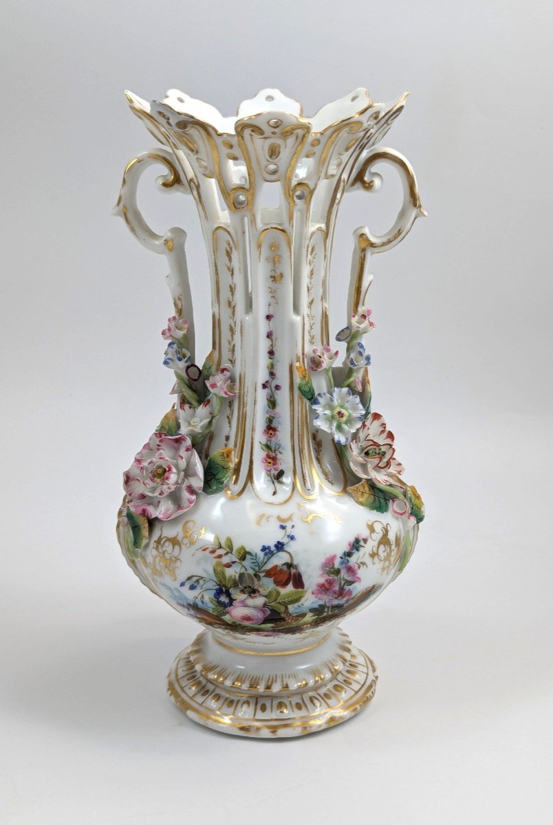 A Pair Of Old Paris Porcelain Vases, C. 19th Century-photo-8