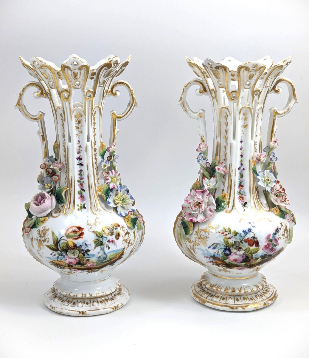 A Pair Of Old Paris Porcelain Vases, C. 19th Century