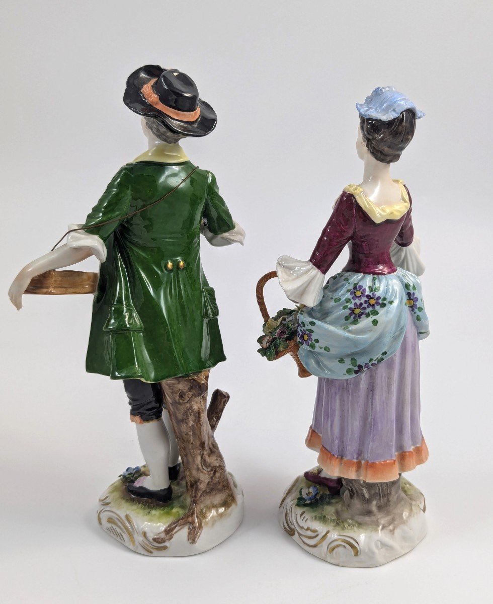 Figurines En Porcelaine De Vendeurs De Fleurs Par Volkstedt, Allemagne-photo-3