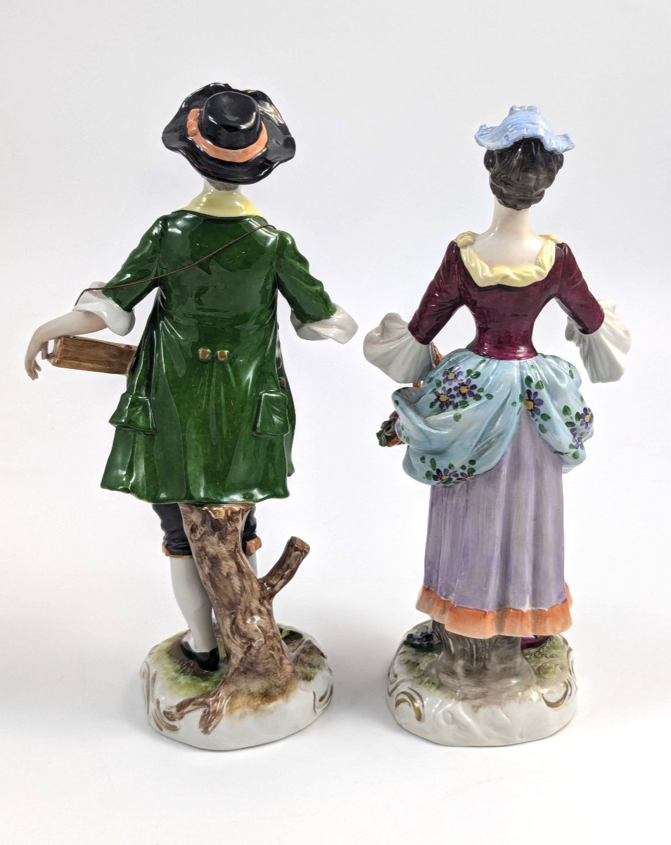 Figurines En Porcelaine De Vendeurs De Fleurs Par Volkstedt, Allemagne-photo-4