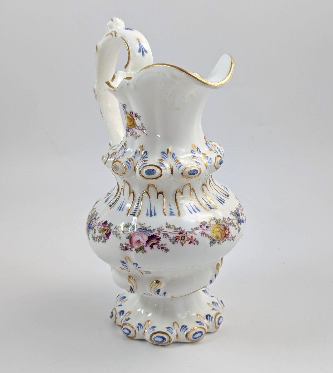 Antique Porcelain Gilt Floral Jug, Dresden Style, Germany,  19th -photo-1