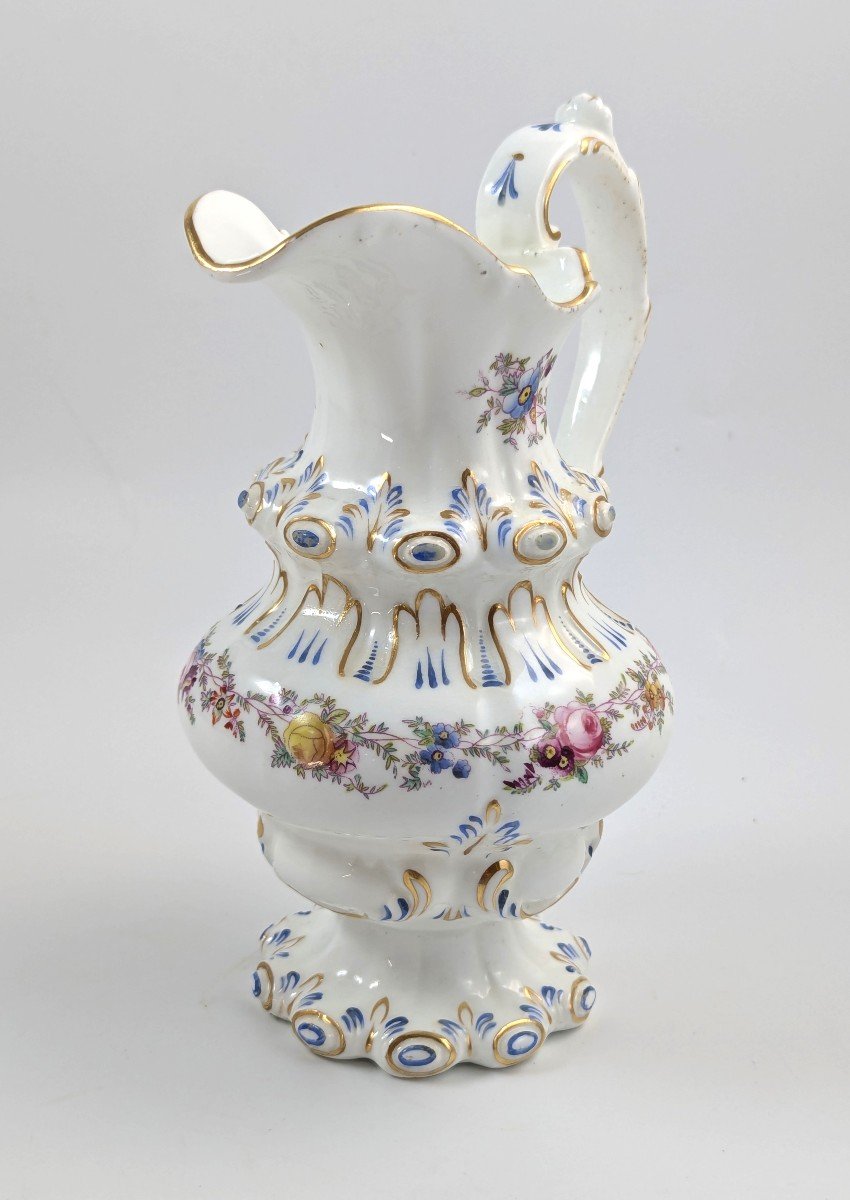 Ancienne cruche en porcelaine dorée à motifs floraux, style Dresde, Allemagne, 19e siècle -photo-2