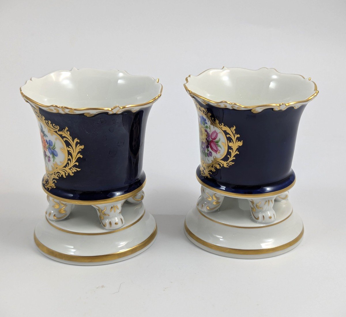 Meissen, Petits Vases En Porcelaine Cobalt, Années 1930-photo-2