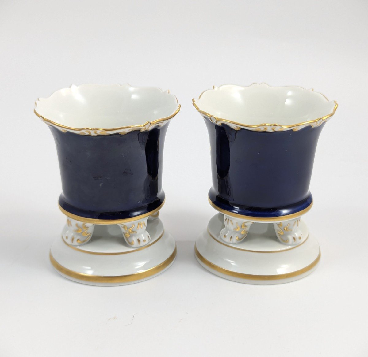 Meissen, Petits Vases En Porcelaine Cobalt, Années 1930-photo-3