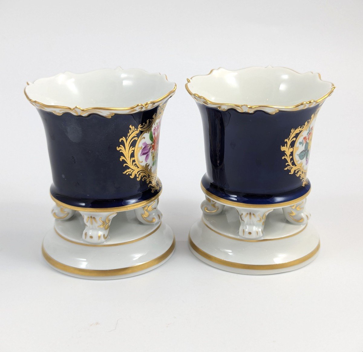 Meissen, Petits Vases En Porcelaine Cobalt, Années 1930-photo-4