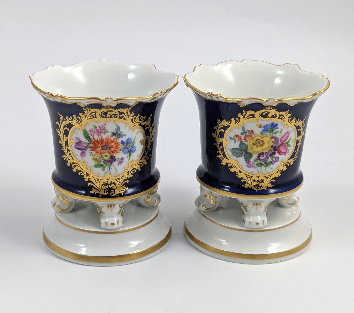 Meissen, Petits Vases En Porcelaine Cobalt, Années 1930-photo-1