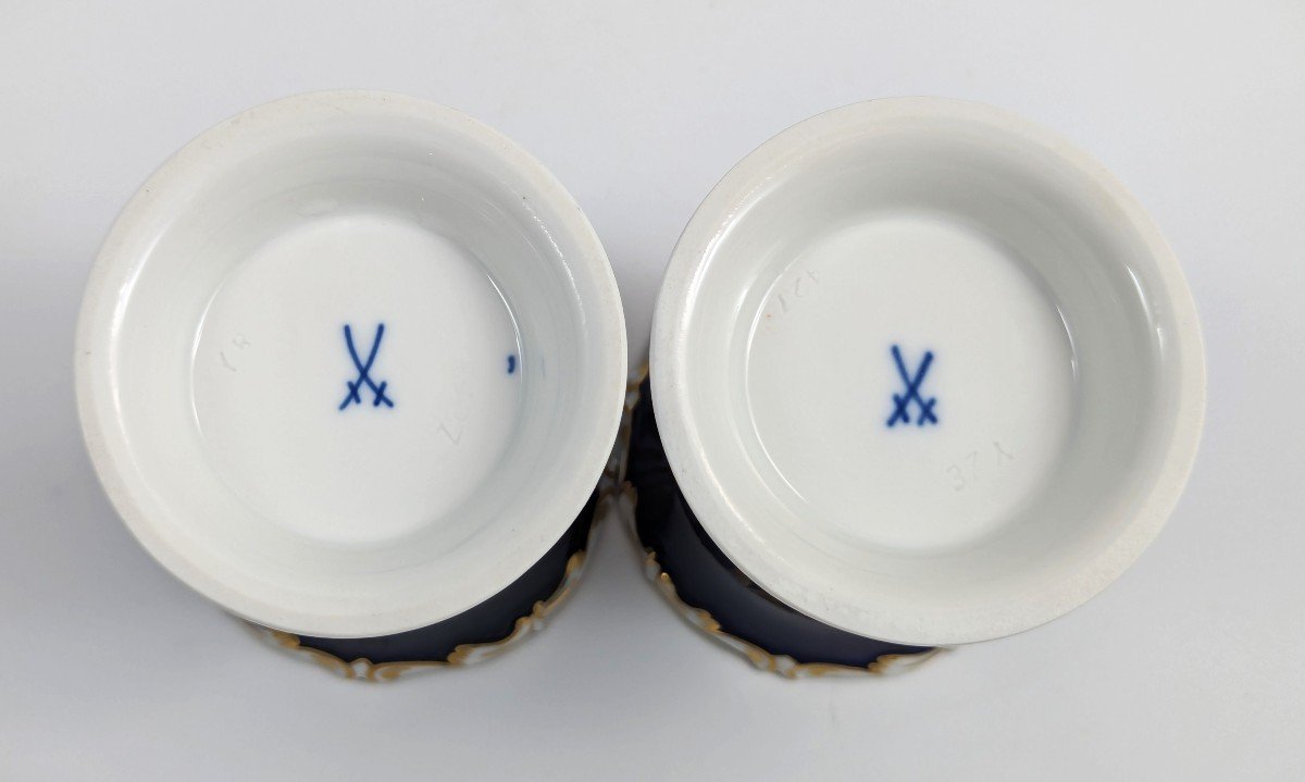 Meissen, Petits Vases En Porcelaine Cobalt, Années 1930-photo-4