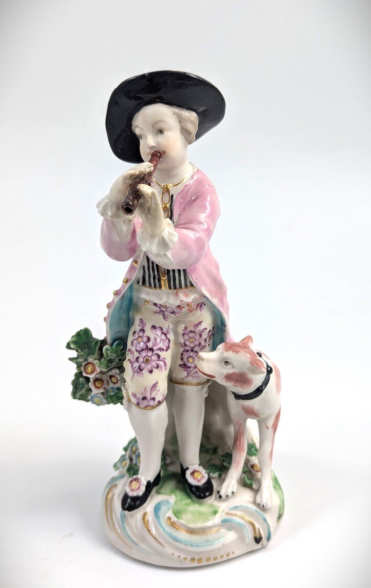 Derby Porcelain Figurine Of Shepherd With Pipe, 1760