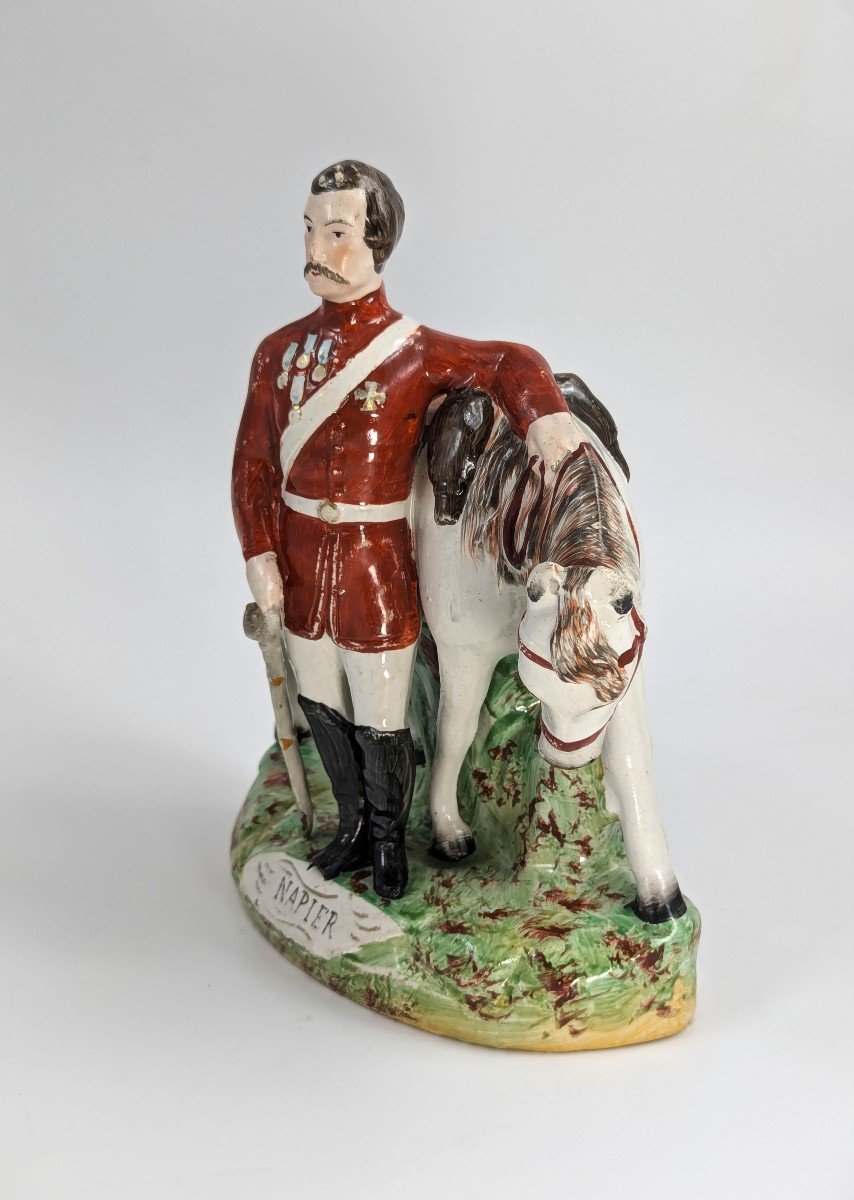 Staffordshire Pottery Figurine Of General Napier With Horse, Thomas Parr, C. 1860-photo-2