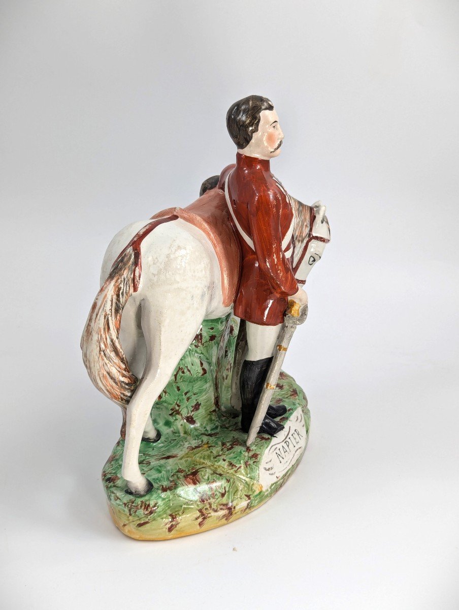 Staffordshire Pottery Figurine Of General Napier With Horse, Thomas Parr, C. 1860-photo-2