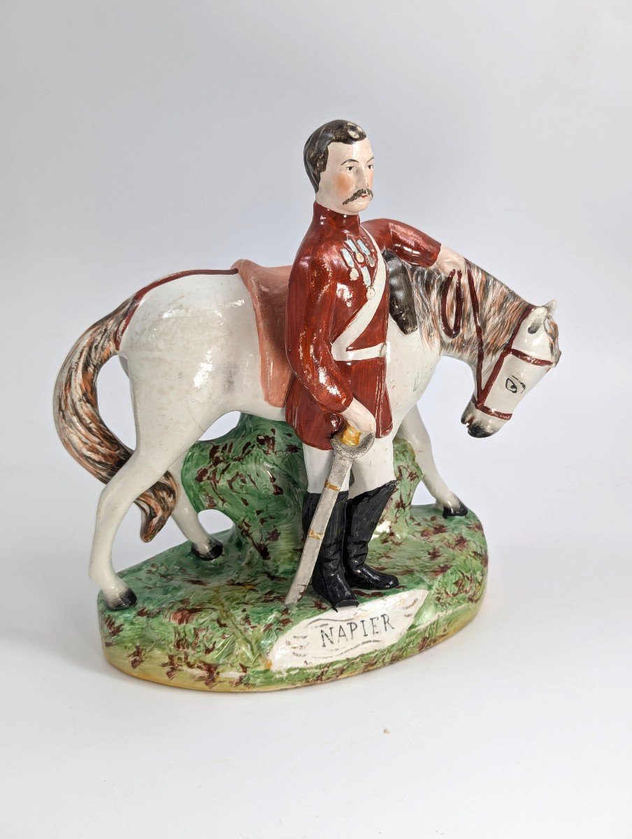 Staffordshire Pottery Figurine Of General Napier With Horse, Thomas Parr, C. 1860-photo-3