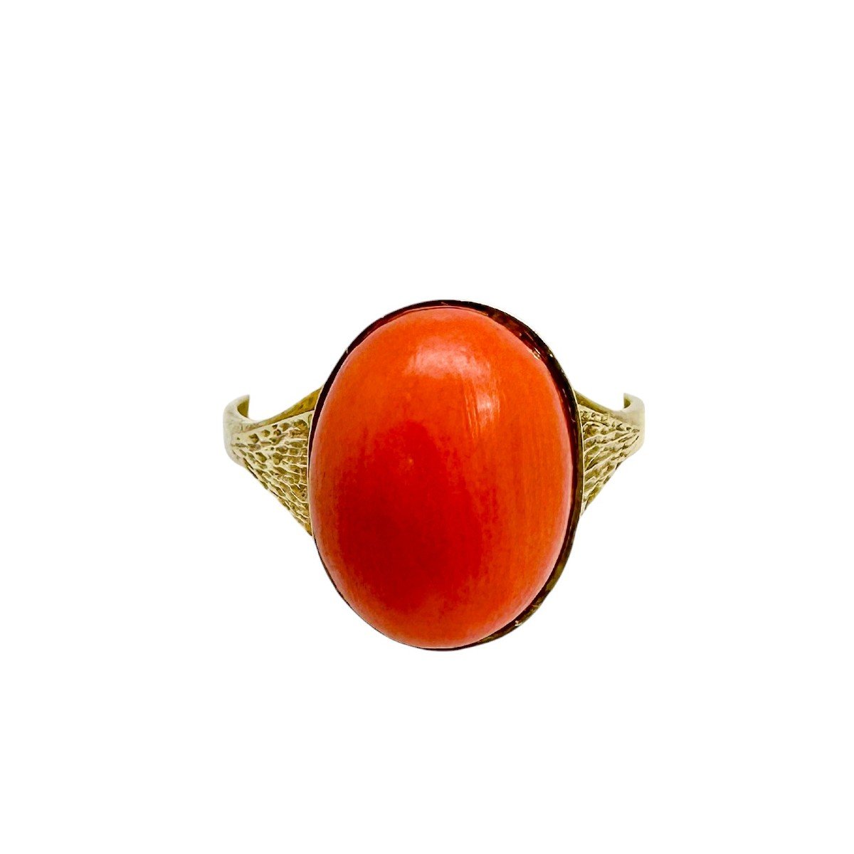 Art Deco 8ct Gold Ring With 6.65ct Oval Coral, C.1920-photo-4