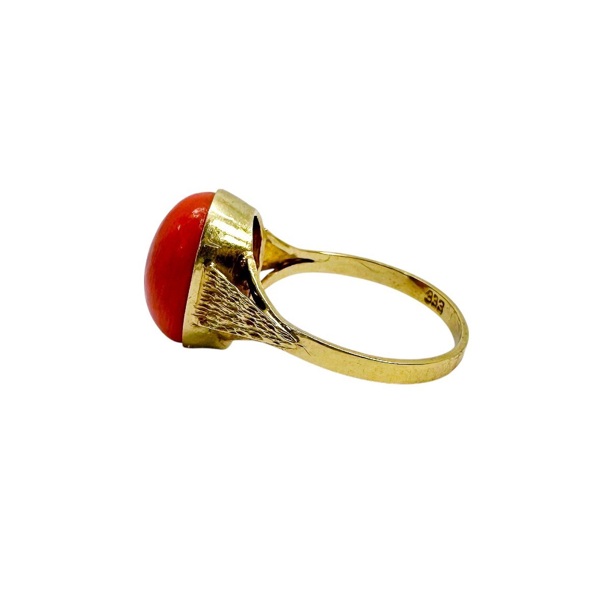 Art Deco 8ct Gold Ring With 6.65ct Oval Coral, C.1920-photo-4