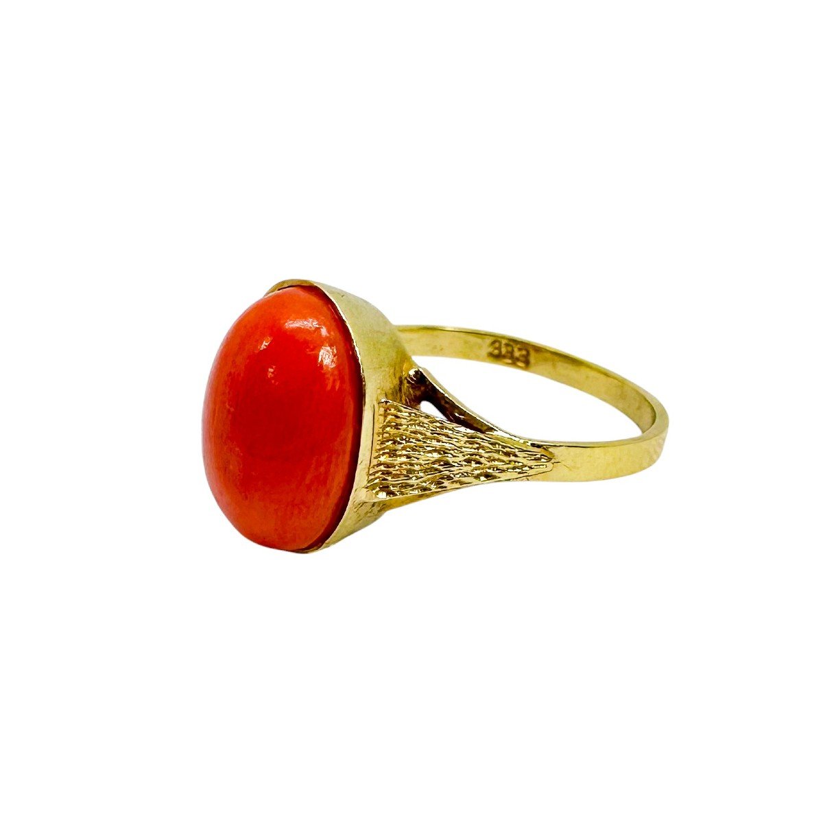 Art Deco 8ct Gold Ring With 6.65ct Oval Coral, C.1920-photo-5