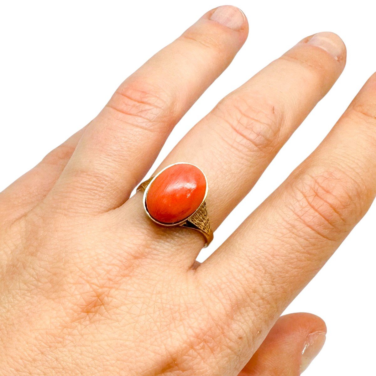 Art Deco 8ct Gold Ring With 6.65ct Oval Coral, C.1920