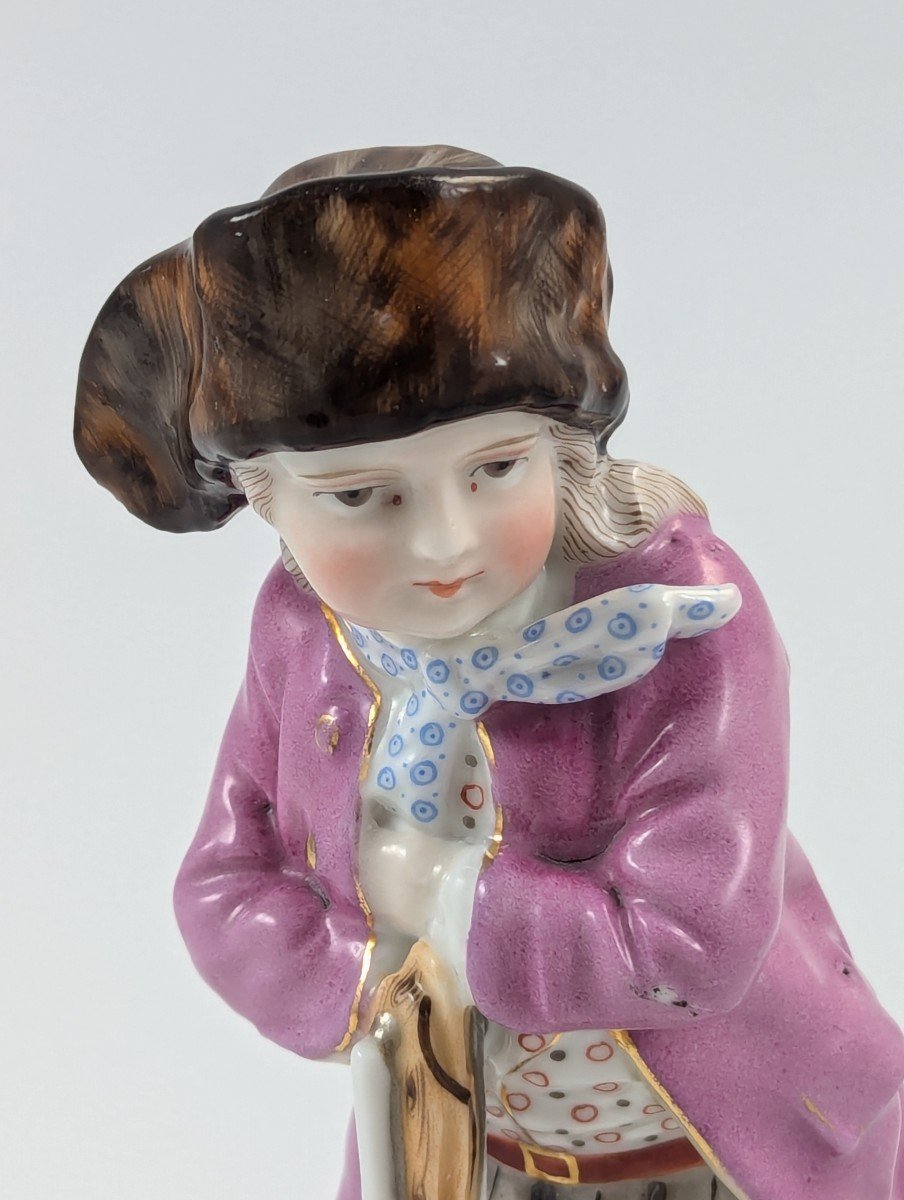 Antique Sitzendorf Porcelain Figurine Of Skater With Skate, 1885.-photo-4