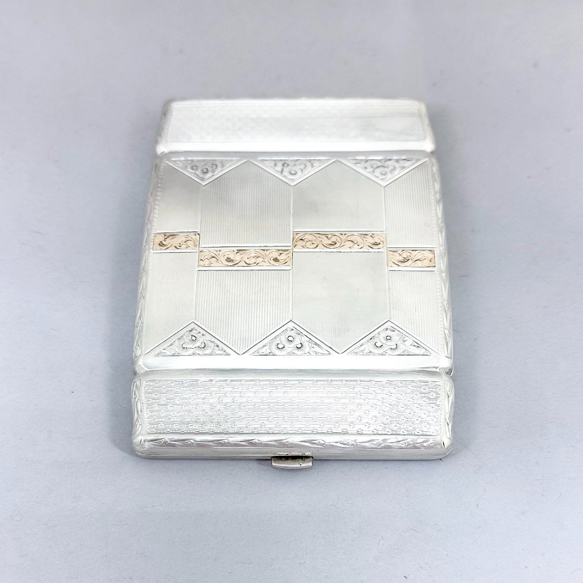 Silver Czech Art Deco Double Cigarette Case With Gold Scrolls-photo-3