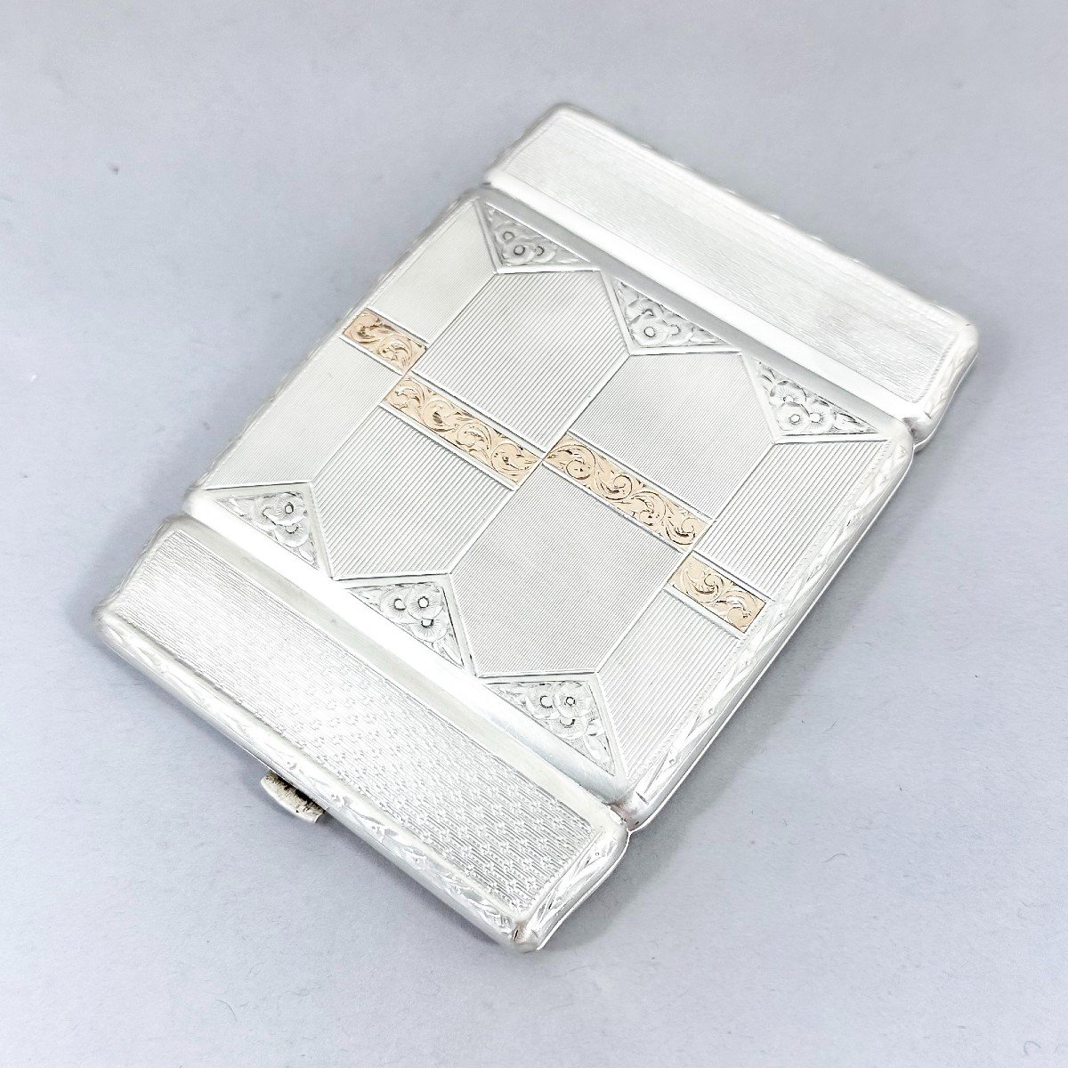 Silver Czech Art Deco Double Cigarette Case With Gold Scrolls-photo-1