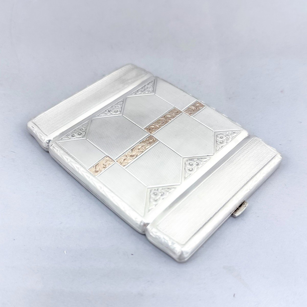 Silver Czech Art Deco Double Cigarette Case With Gold Scrolls