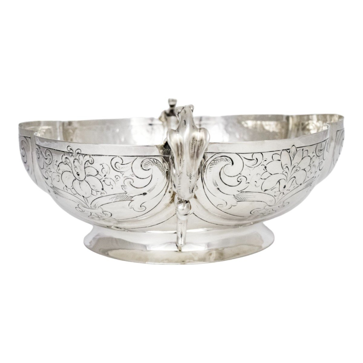 Georgian Repoussé Silver Fruit Bowl With Flying Dog Handles, 1812, 602g-photo-3