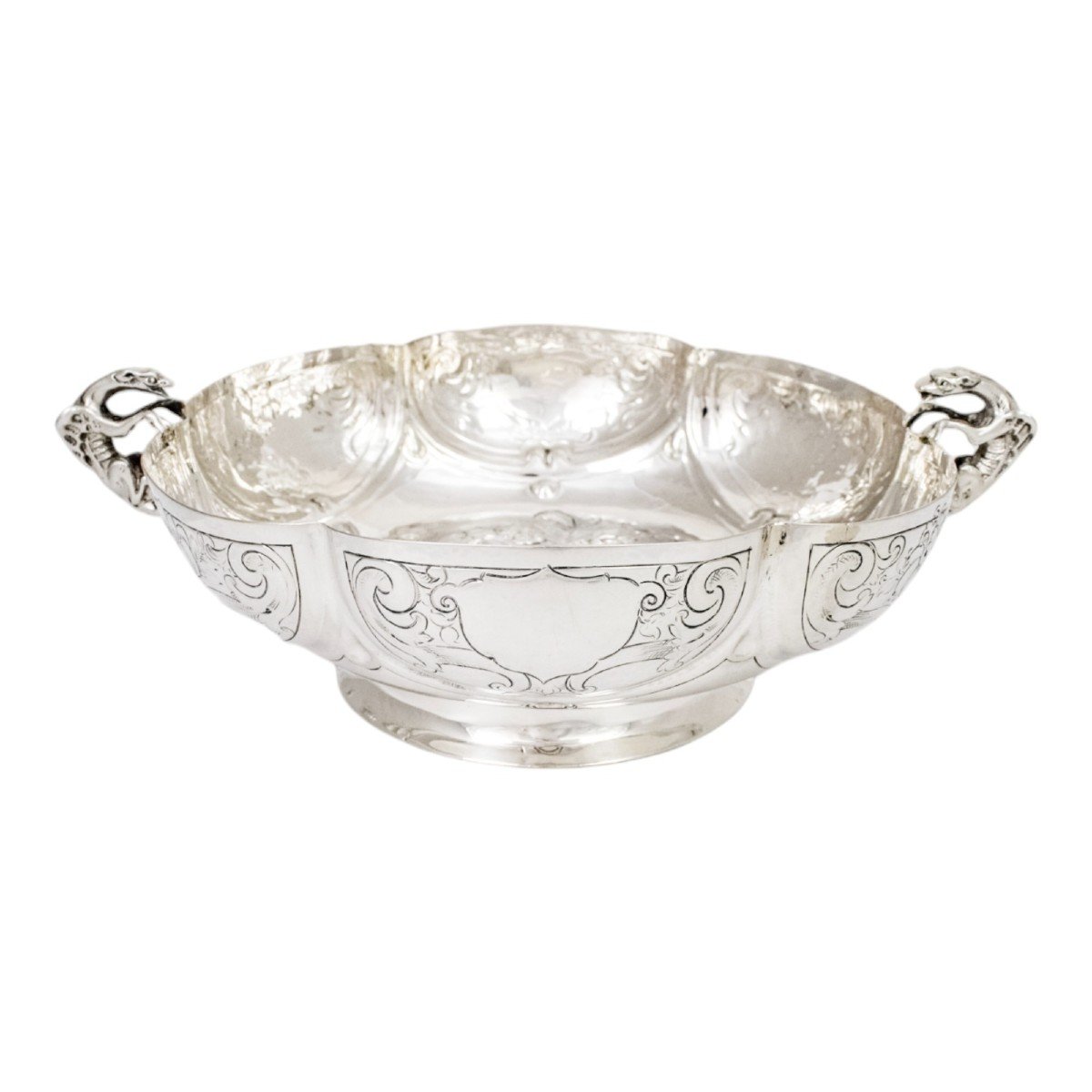 Georgian Repoussé Silver Fruit Bowl With Flying Dog Handles, 1812, 602g